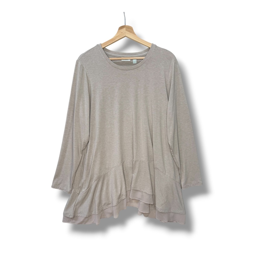 LOGO Lounge Lori Goldstein Beige Heather Ruffle Hem Tunic Top Pockets Womens 2XL